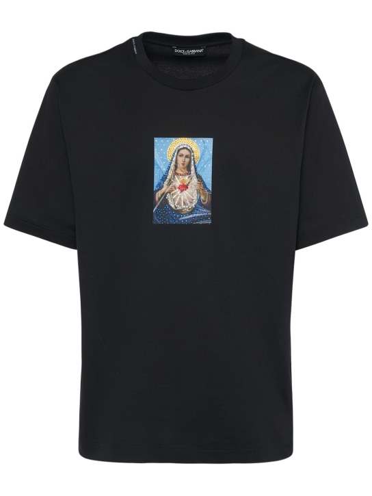 Dolce&Gabbana: T-shirt in jersey di cotone con cristalli - Nero - men_0 | Luisa Via Roma
