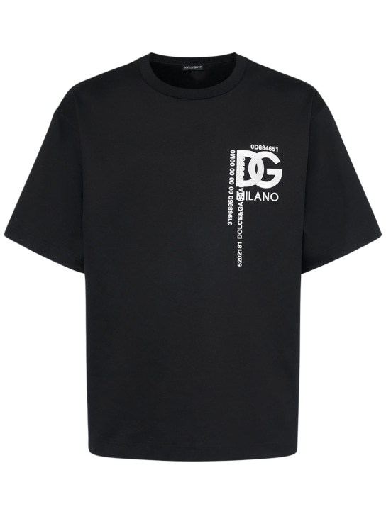 Dolce&Gabbana: Camiseta de jersey de algodón con logo bordado - Negro - men_0 | Luisa Via Roma