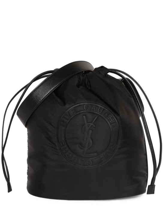 Saint Laurent: Rive Gauche laced leather bucket bag - Black - men_0 | Luisa Via Roma