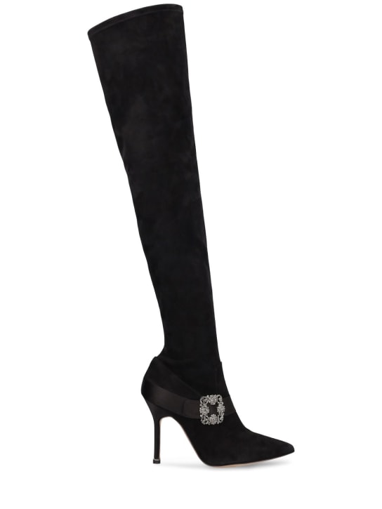 Manolo Blahnik: 105mm Plininanuthi suede high boots - Black - women_0 | Luisa Via Roma