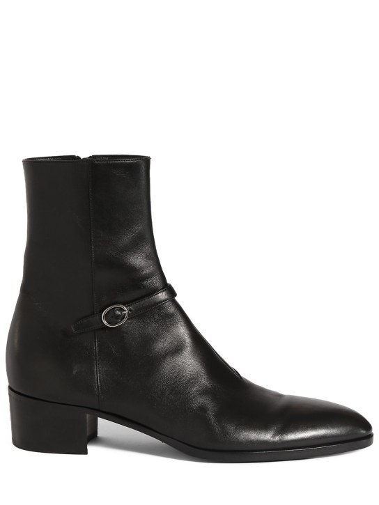 Saint Laurent: Vlad 45 zipped leather boots - Black - men_0 | Luisa Via Roma