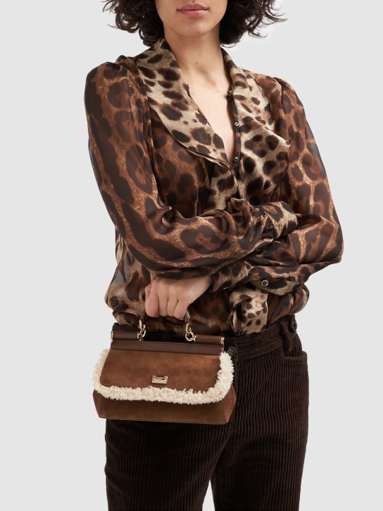 Dolce&Gabbana: Small elongated Sicily suede bag - Brown - women_1 | Luisa Via Roma