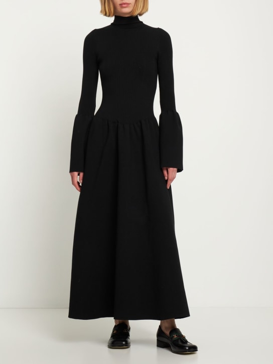 Chloé: Rib knit compact wool blend midi dress - Black - women_1 | Luisa Via Roma
