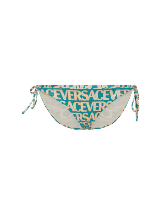 Versace: Logo print bikini bottoms - Turquoise/White - women_0 | Luisa Via Roma