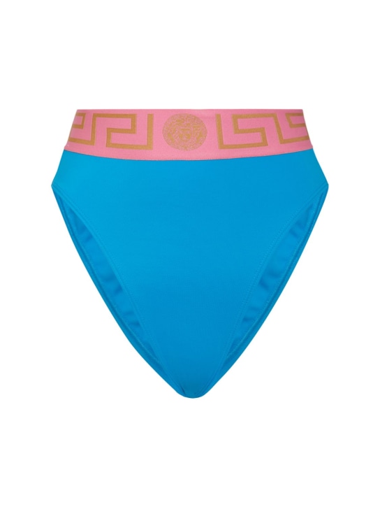 Versace: Greca high rise bikini bottoms - Blue/Pink - women_0 | Luisa Via Roma