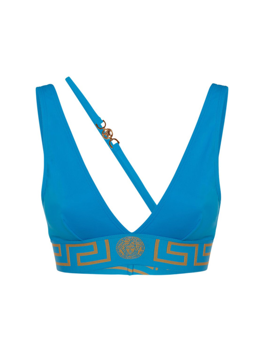 Versace: Greca logo bikini top w/strap - Light Blue - women_0 | Luisa Via Roma