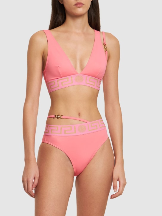 Versace: Greca logo bikini top w/strap - Pink - women_1 | Luisa Via Roma
