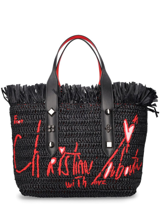 Christian Louboutin: Medium Frangibus raffia tote bag - Black/Multi - women_0 | Luisa Via Roma
