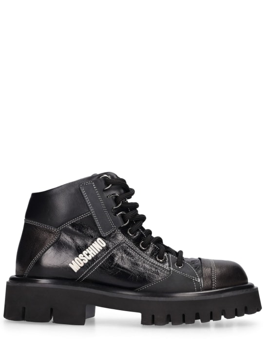 Moschino: 40mm Combat sole leather hiking boots - Black - women_0 | Luisa Via Roma