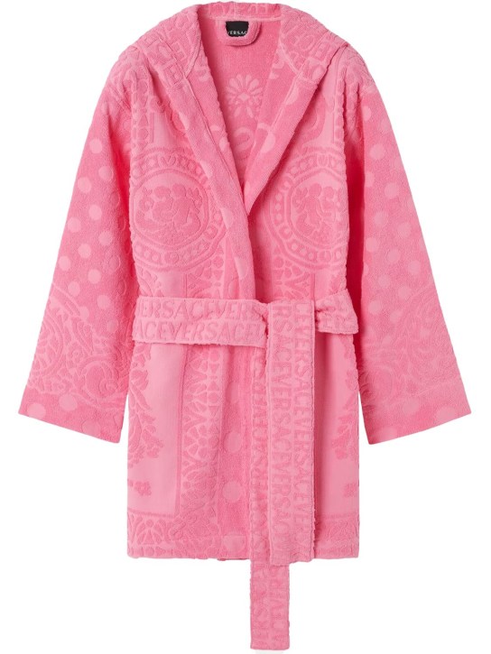 Versace: Versace On Repeat short bathrobe - Flamingo - women_0 | Luisa Via Roma