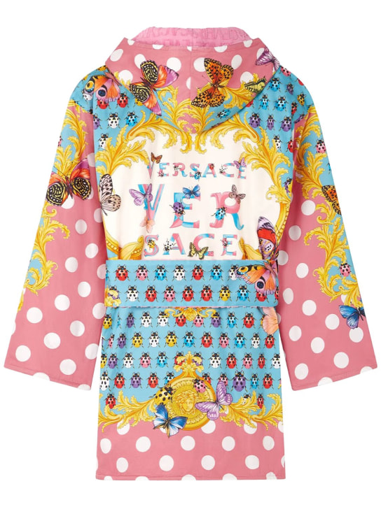 Versace: La Vacanza short printed bath robe - Flamingo/Multi - women_1 | Luisa Via Roma