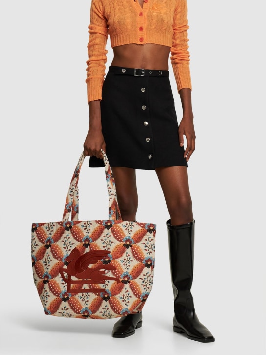 Etro: Embroidered cotton tote bag - Orange - women_1 | Luisa Via Roma