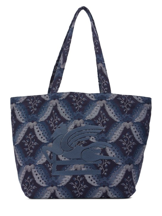 Etro: Embroidered cotton tote bag - Blue - women_0 | Luisa Via Roma