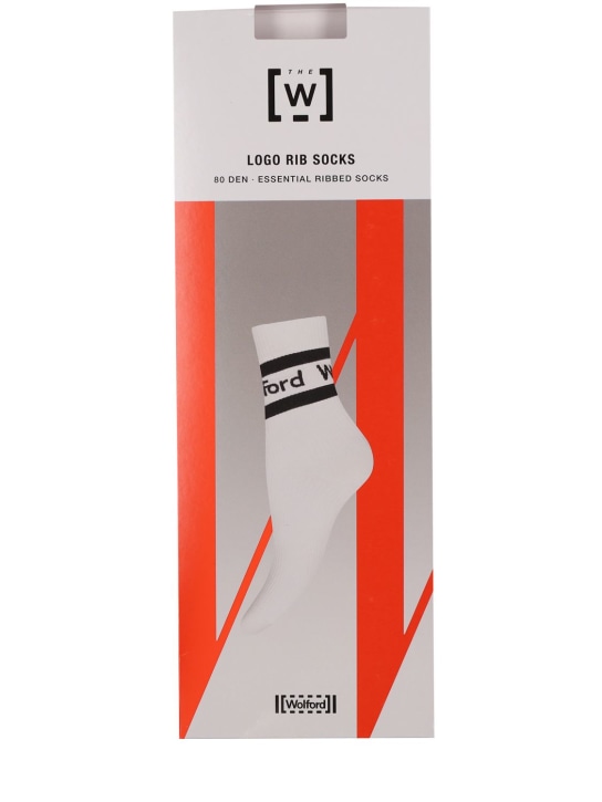 Wolford: Socken aus Baumwollstrick mit Logo - Petrolium - women_0 | Luisa Via Roma