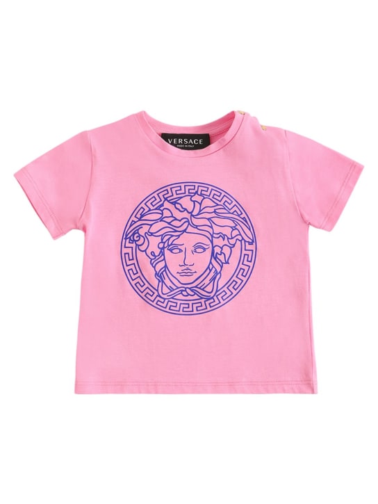 Versace: Medusa print cotton jersey t-shirt - Pink - kids-girls_0 | Luisa Via Roma