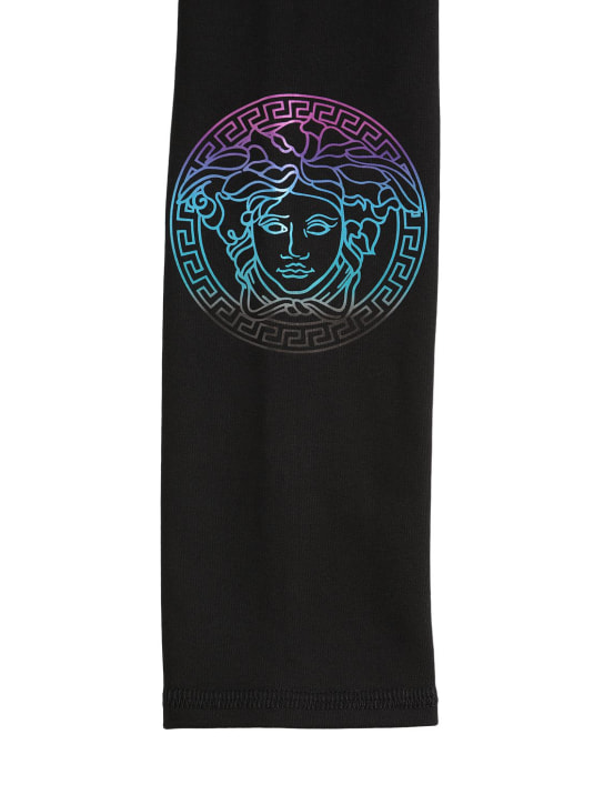 Versace: Legging en jersey de coton imprimé Medusa - Noir - kids-girls_1 | Luisa Via Roma
