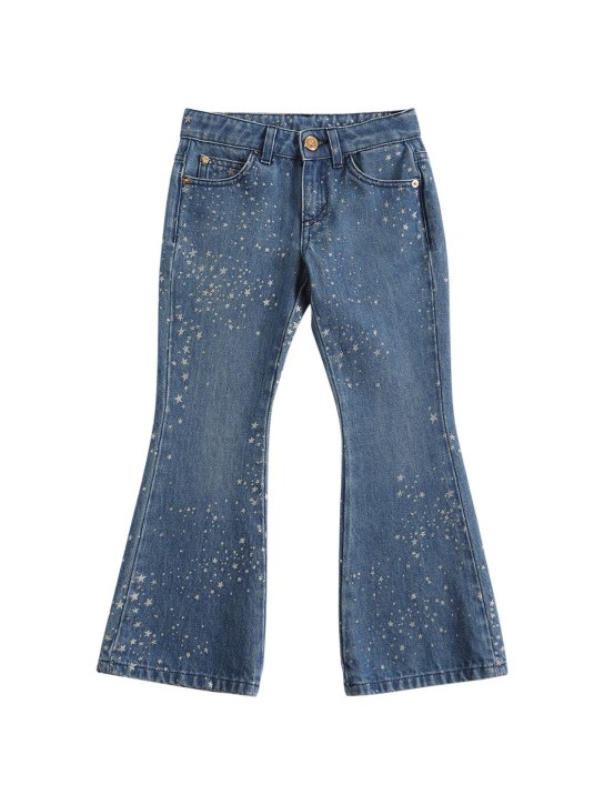 Versace: Glittered cotton denim jeans - Denim - kids-girls_0 | Luisa Via Roma
