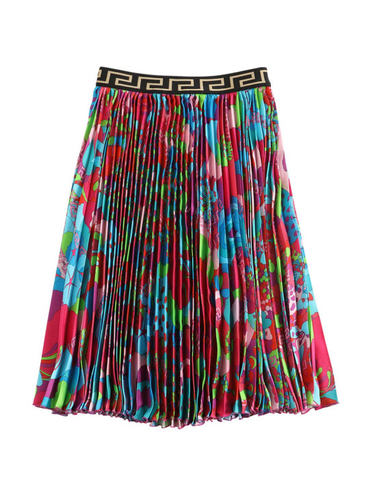 Versace: Flowers print pleated twill long skirt - Multicolor - kids-girls_0 | Luisa Via Roma
