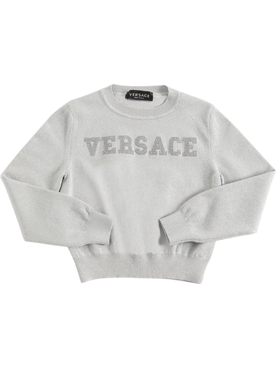 Versace: 자수 로고 코튼 스웨터 - 그레이 - kids-girls_0 | Luisa Via Roma