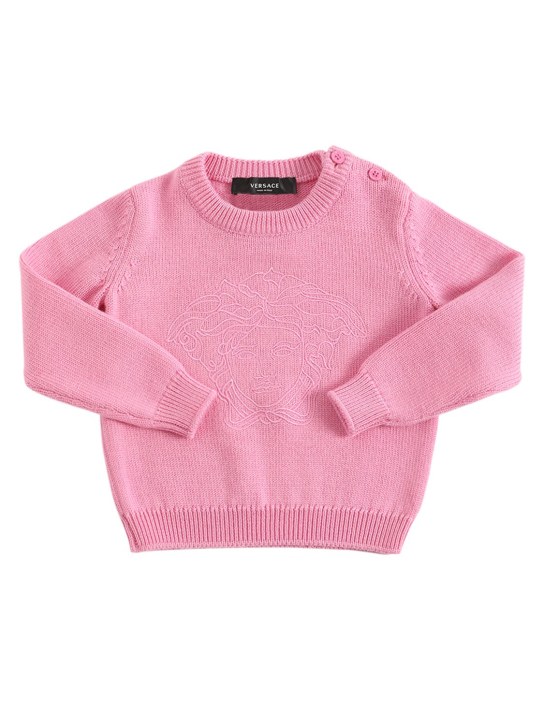 Versace: Medusa embroidered logo wool sweater - Pink - kids-girls_0 | Luisa Via Roma