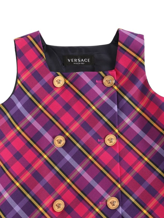 Versace: Tartan printed pleated flannel dress - Multicolor - kids-girls_1 | Luisa Via Roma