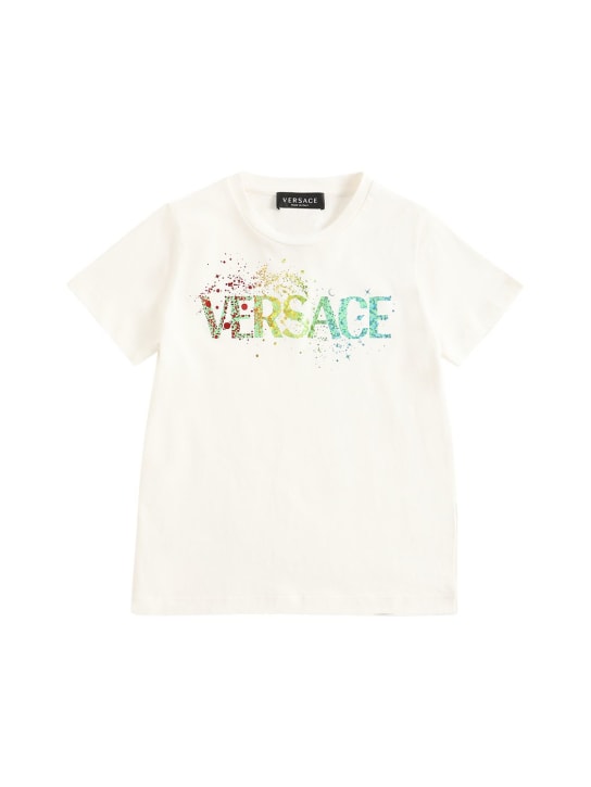 Versace: T-shirt in cotone con logo - Bianco - kids-girls_0 | Luisa Via Roma