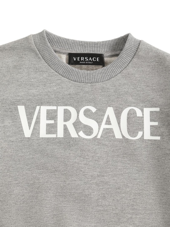 Versace: Sweat-shirt en coton imprimé logo - Gris - kids-girls_1 | Luisa Via Roma
