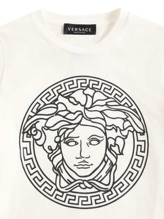 Versace: T-shirt en jersey de coton à imprimé logo - Blanc - kids-girls_1 | Luisa Via Roma