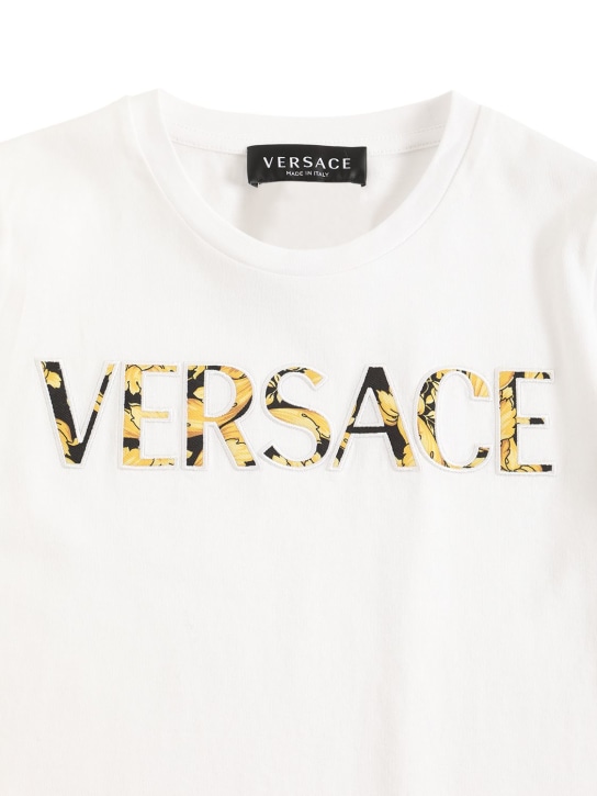 Versace: Logo embroidered cotton jersey t-shirt - White - kids-girls_1 | Luisa Via Roma