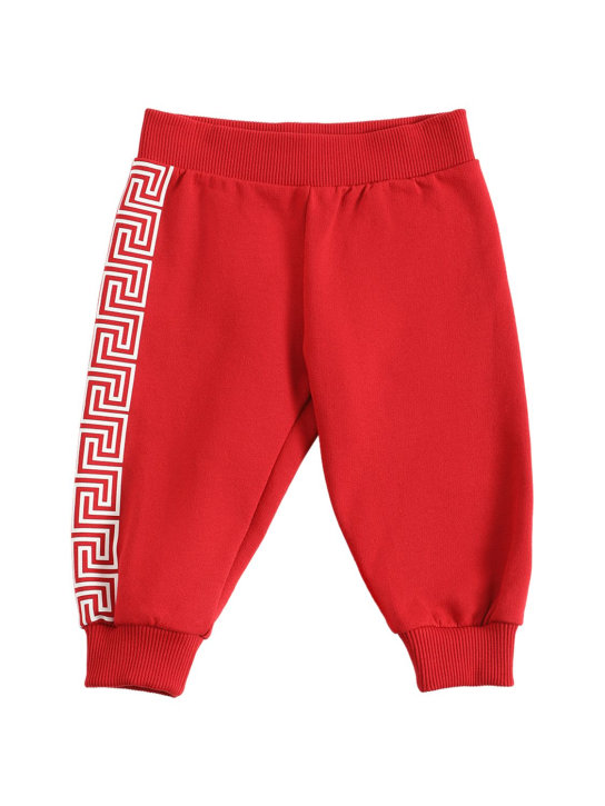 Versace: Greca print cotton sweatpants - Red - kids-boys_0 | Luisa Via Roma