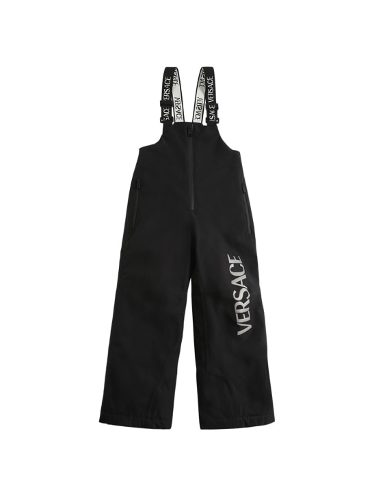 Versace: Logo print nylon puffer ski pants - Black - kids-boys_0 | Luisa Via Roma