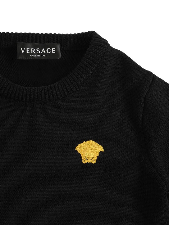 Versace: Medusa embroidery wool sweater - 1b000-black - kids-girls_1 | Luisa Via Roma