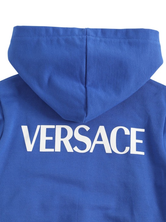 Versace: Felpa in cotone con zip e cappuccio - Blu - kids-boys_1 | Luisa Via Roma