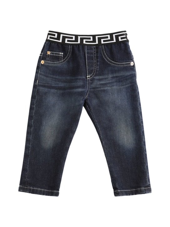 Versace: Jeans in denim di cotone con logo - Denim - kids-boys_0 | Luisa Via Roma