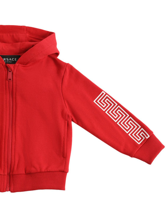 Versace: Logo & Greca print cotton zip hoodie - Red - kids-girls_1 | Luisa Via Roma