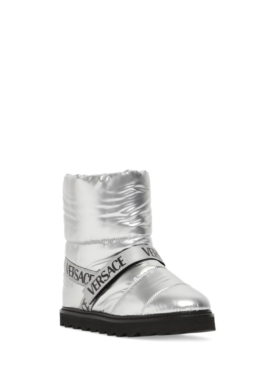 Versace: Logo quilted nylon snow boots - Silver - kids-boys_1 | Luisa Via Roma