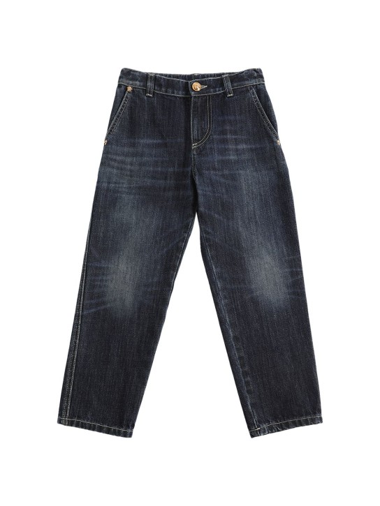 Versace: Stonewashed cotton denim jeans - Denim - kids-girls_0 | Luisa Via Roma