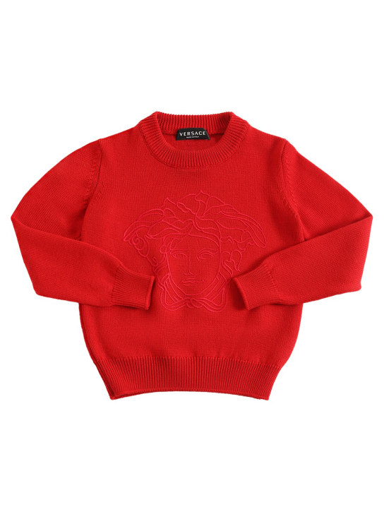Versace: Medusa embroidery wool sweater - Red - kids-girls_0 | Luisa Via Roma