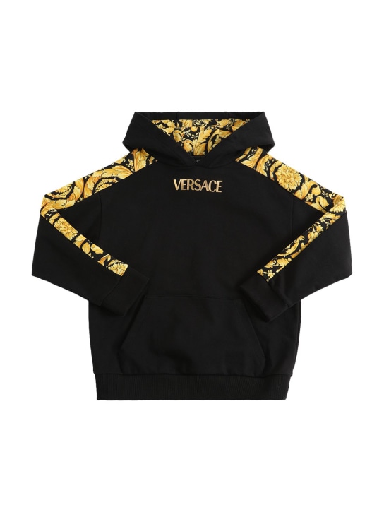 Versace: Barocco print cotton hoodie - Black/Gold - kids-girls_0 | Luisa Via Roma