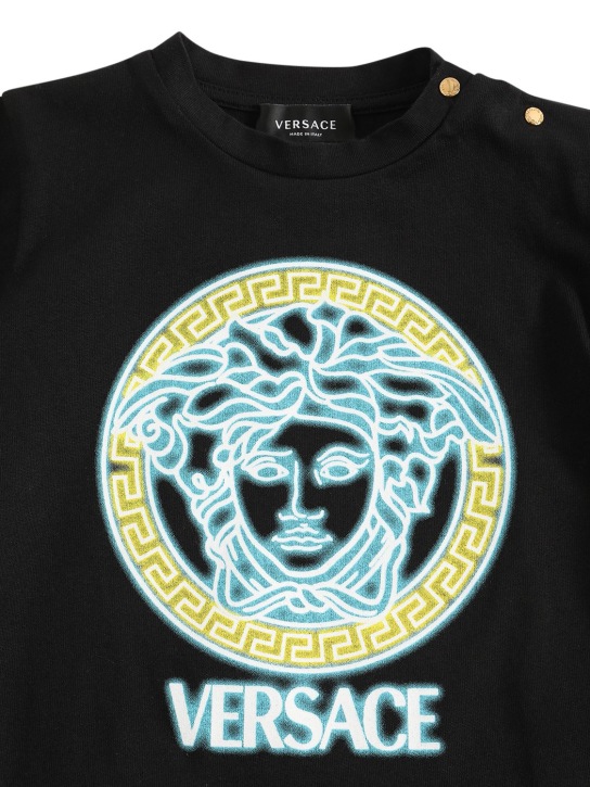 Versace: T-shirt en jersey de coton imprimé Medusa - Noir - kids-boys_1 | Luisa Via Roma