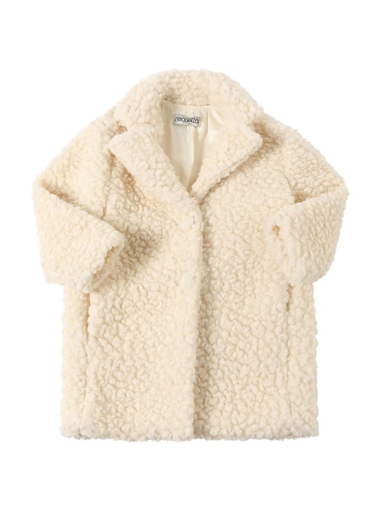 Simonetta: Faux teddy wool blend coat - Ivory - kids-girls_0 | Luisa Via Roma