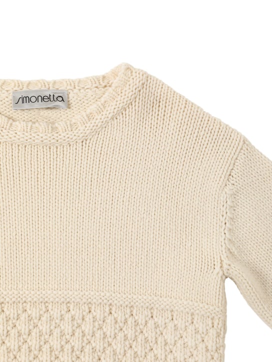 Simonetta: Wool blend cable knit sweater - Ivory - kids-girls_1 | Luisa Via Roma