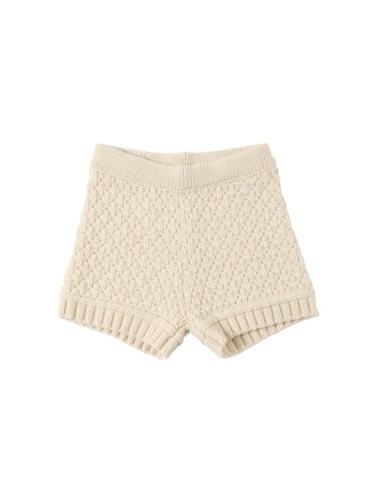 Simonetta: Wool blend cable knit shorts - Ivory - kids-girls_0 | Luisa Via Roma