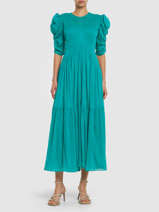 Isabel Marant: Bealisa ruched cotton silk maxi dress - Emerald - women_1 | Luisa Via Roma