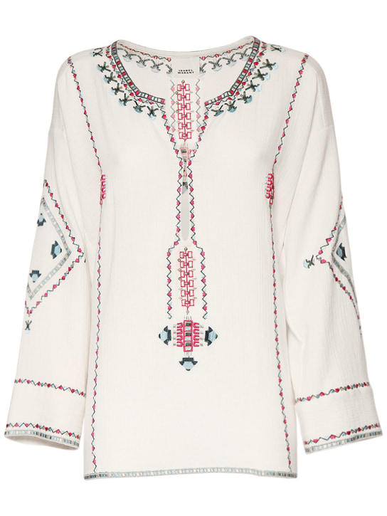 Isabel Marant: Clarisa embroidered cotton top - Ecru/Multi - women_0 | Luisa Via Roma