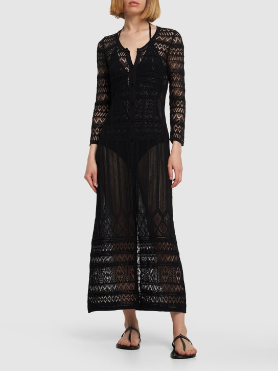 Isabel Marant: Atedy cotton crochet long dress - Black - women_1 | Luisa Via Roma