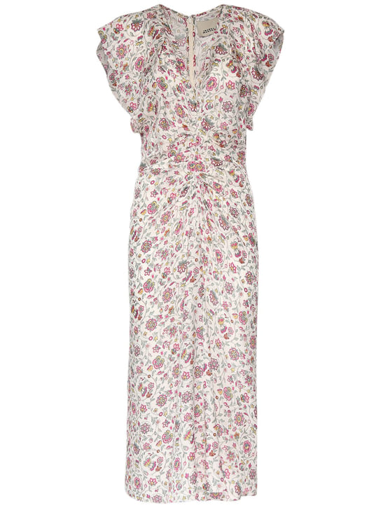 Isabel Marant: Lyndsay floral silk & viscose midi dress - White - women_0 | Luisa Via Roma