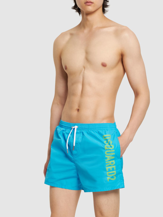 Dsquared2: Logo midi swim shorts - Turquoise/Green - men_1 | Luisa Via Roma