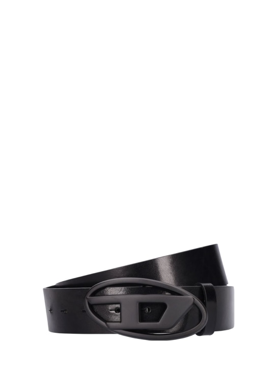 Diesel: 3.9cm Oval-D leather belt - Black - men_0 | Luisa Via Roma