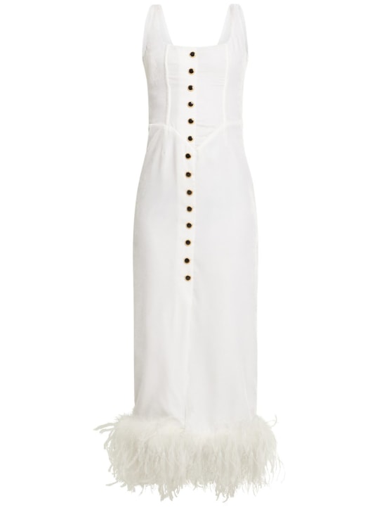 Alessandra Rich: Velvet midi dress w/ feathers - White - women_0 | Luisa Via Roma